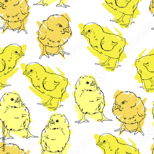 seamless pattern cute little chicken vector illustration