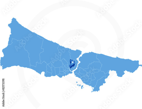 Istanbul Map with administrative districts where Kagithane is pu