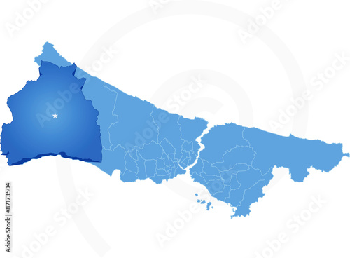 Istanbul Map with administrative districts where Silivri is pull