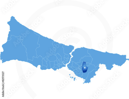 Canvas Print Istanbul Map with administrative districts where Sultanbeyli is
