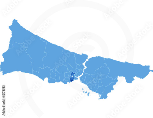 Istanbul Map with administrative districts where Zeytinburnu is