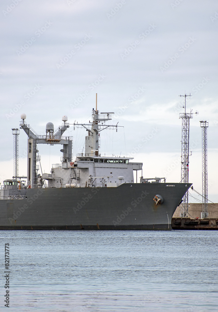 Naval auxiliary ship in the port.