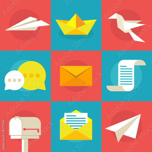 Set of flat modern email, message icons.