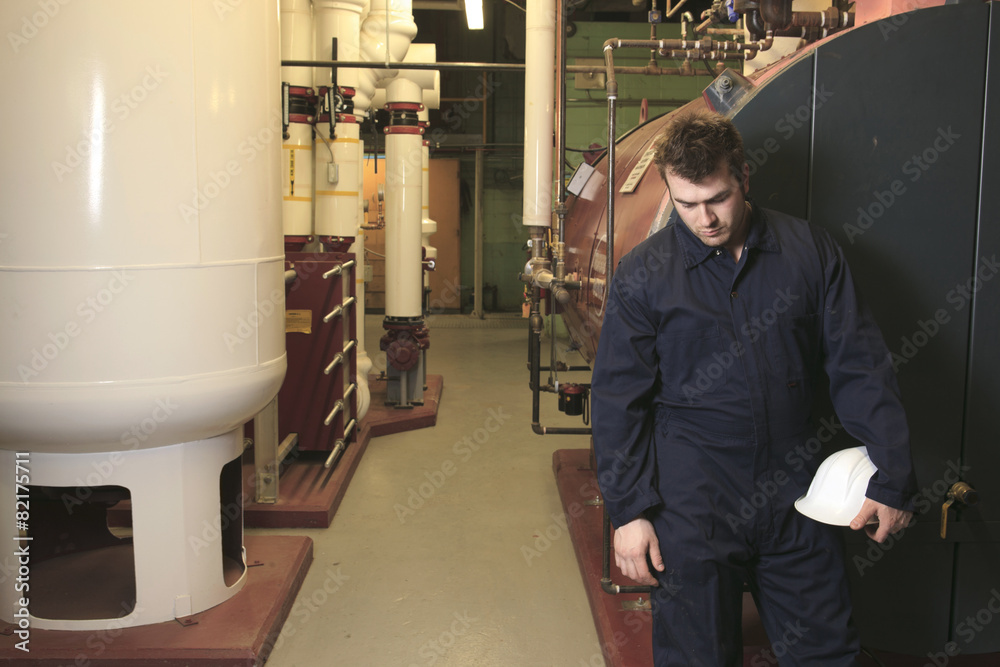 maintenance engineer checking technical data of heating system maintenance engineer checking technical data of heating system