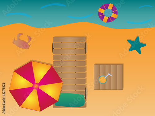 Summer on beach with crab and starfish with gradients