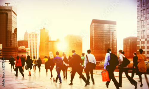 Commuter Business District Walking Corporate Cityscape Concept