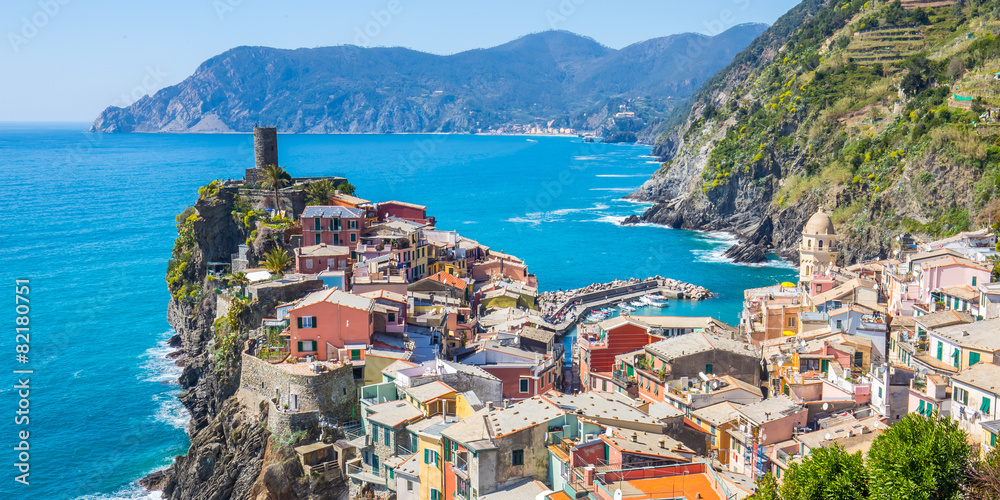 Panorama view of Vernazza in Cinque Terre, Italy