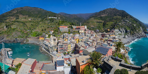 Panorama view of Vernazza fisherman village in Cinque Terre, Ita