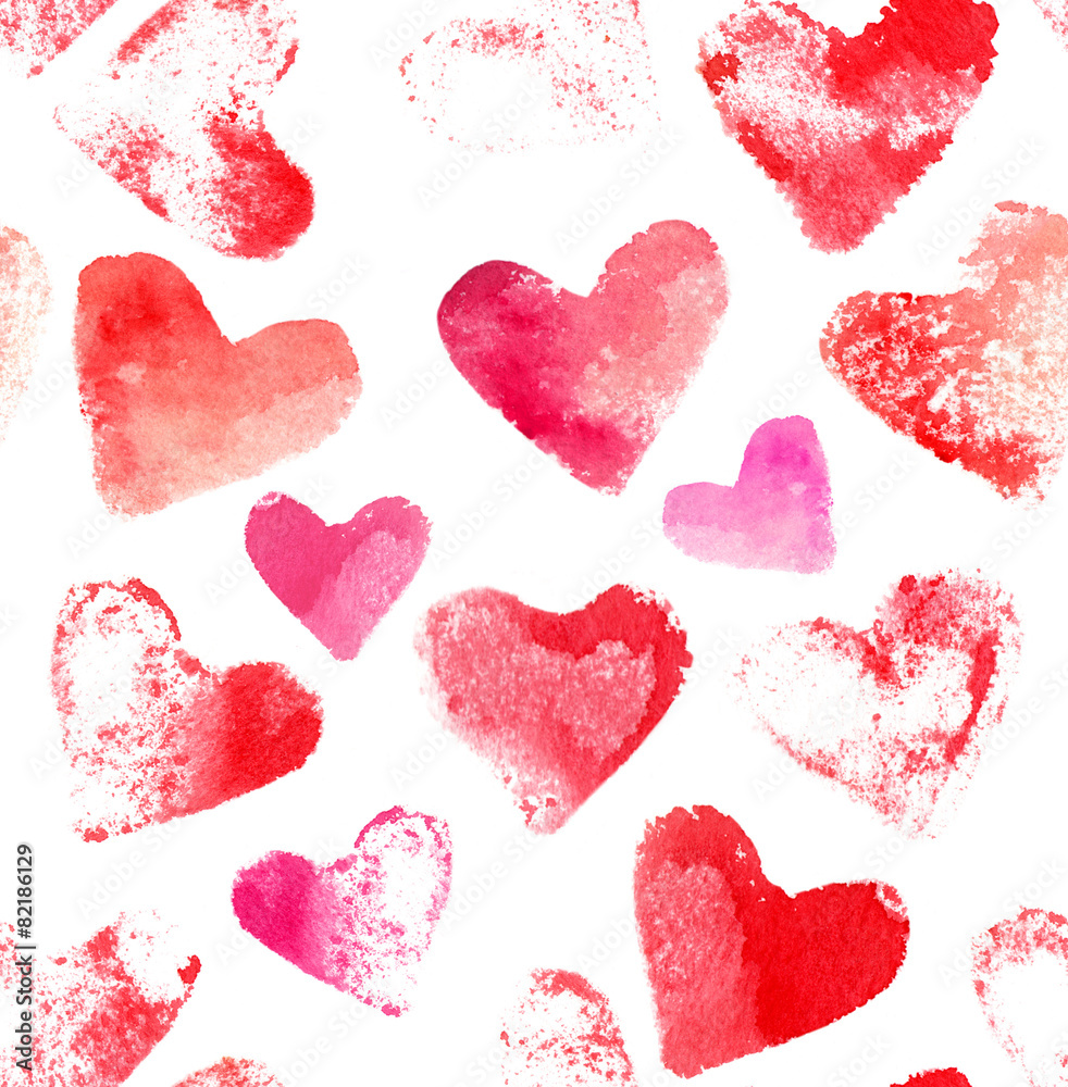 Stamp printed watercolour hearts seamless background pattern Stamp printed watercolour hearts seamless background pattern