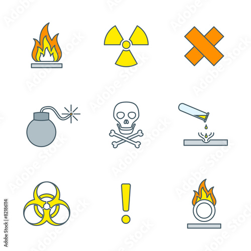 colored outline hazardous waste symbols warning signs icons .