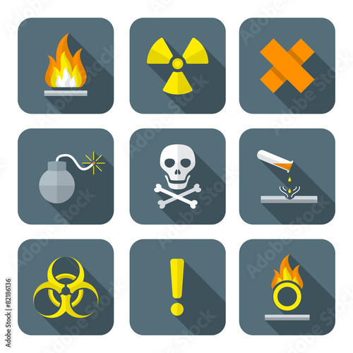 colorful flat style hazardous waste symbols warning signs icons