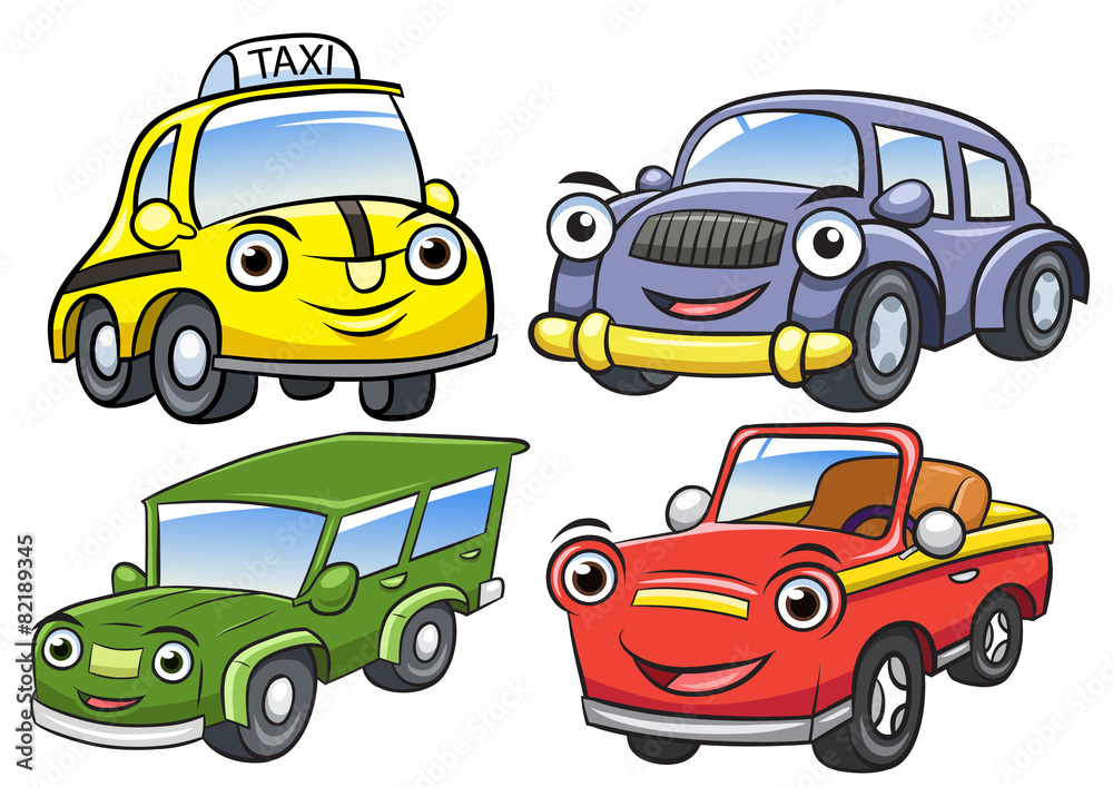 Vector illustration of cute cartoon car characters