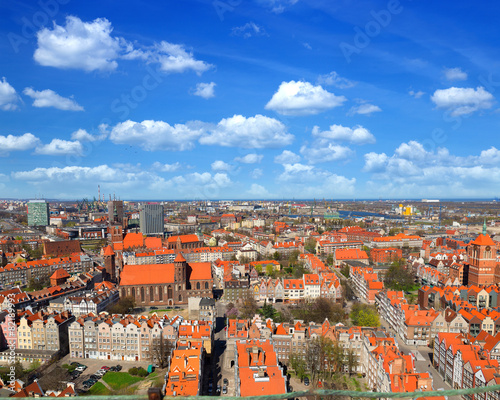 Gdansk panorama, aerial view from cathedral tower, Poland