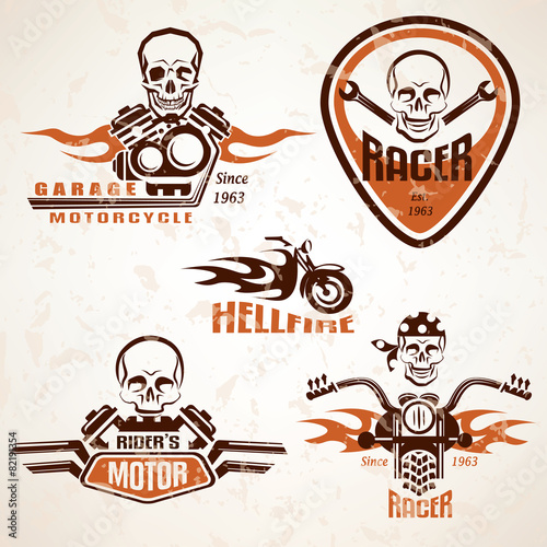 Set of vintage motorcycle labels, badges and design elements wit