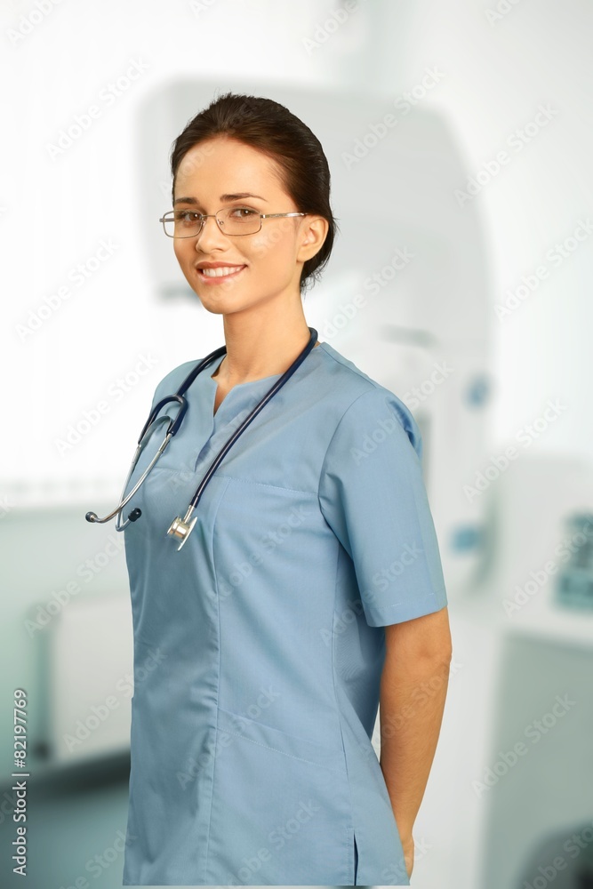 Nurse. Happy Asian Doctor in Blue Nurse. Happy Asian Doctor in Blue