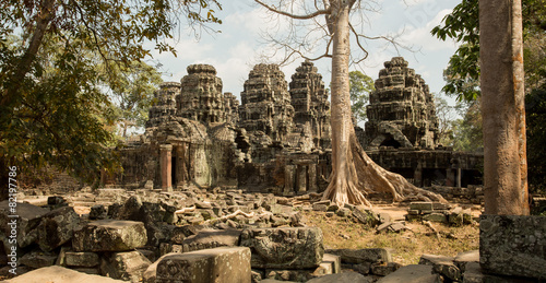 Banteay Kdei beautiful panorama with tree and towers photo