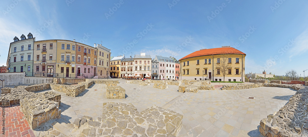 Plac po Farze w Lublinie -Stitched Panorama - obrazy, fototapety, plakaty 
