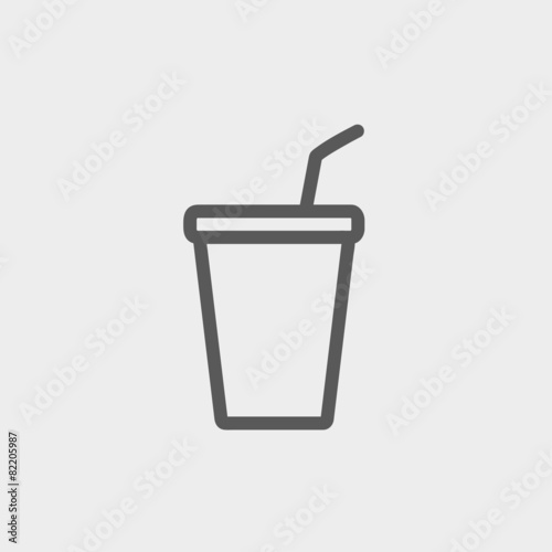 Disposable cup with lid and straw thin line icon
