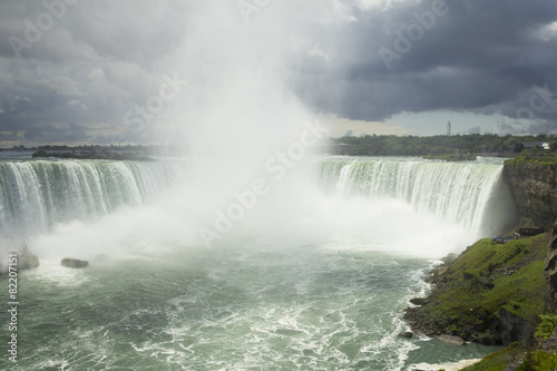 Niagara waterfall under a rain threat sky