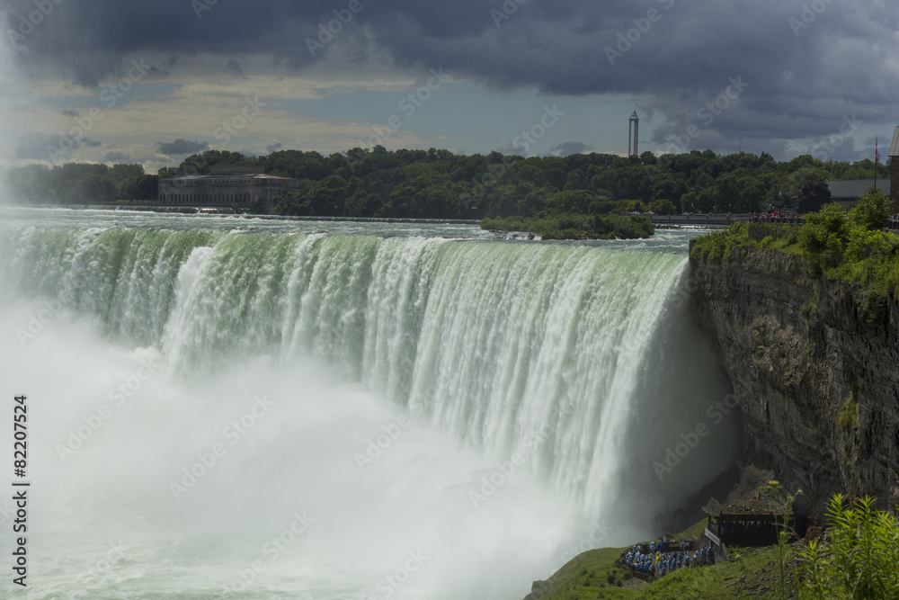 Niagara waterfall under a rain threat sky