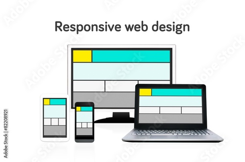 Responsive web design layout on different devices. Set on white © Proxima Studio