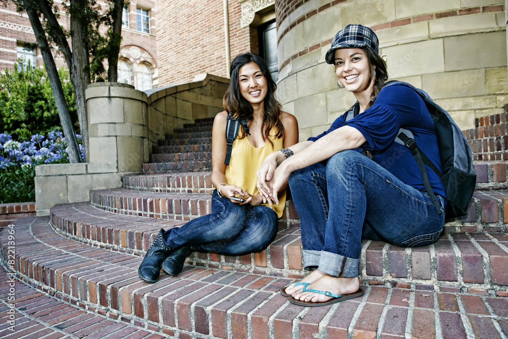 Students talking on campus steps Students talking on campus steps