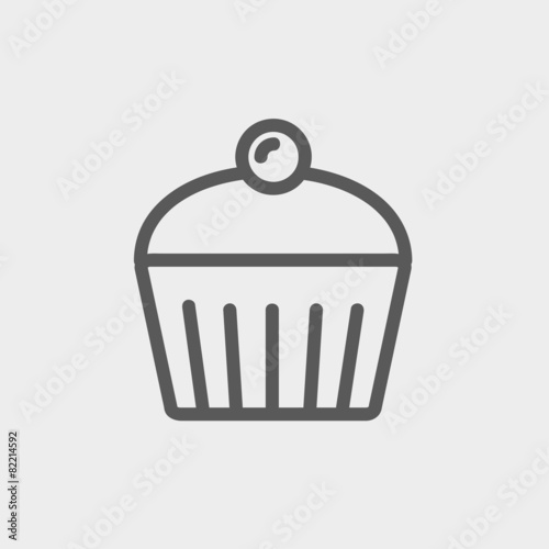 Cupcake with raspberry thin line icon photo