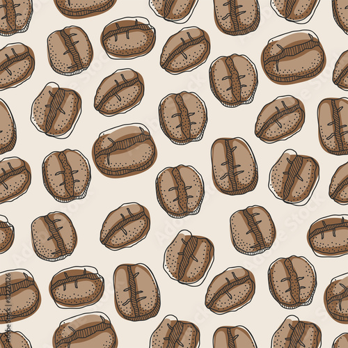 Seamless pattern of hand drawn coffee beans