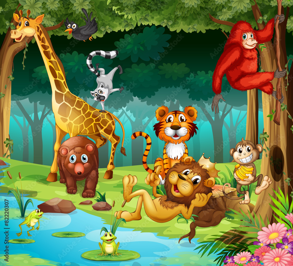 Naklejka premium Animals and forest