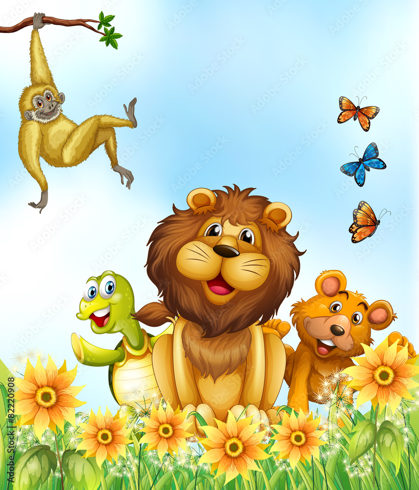 Naklejka premium Animals and flowers