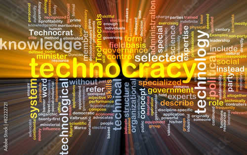 Technocracy background wordcloud concept illustration glowing