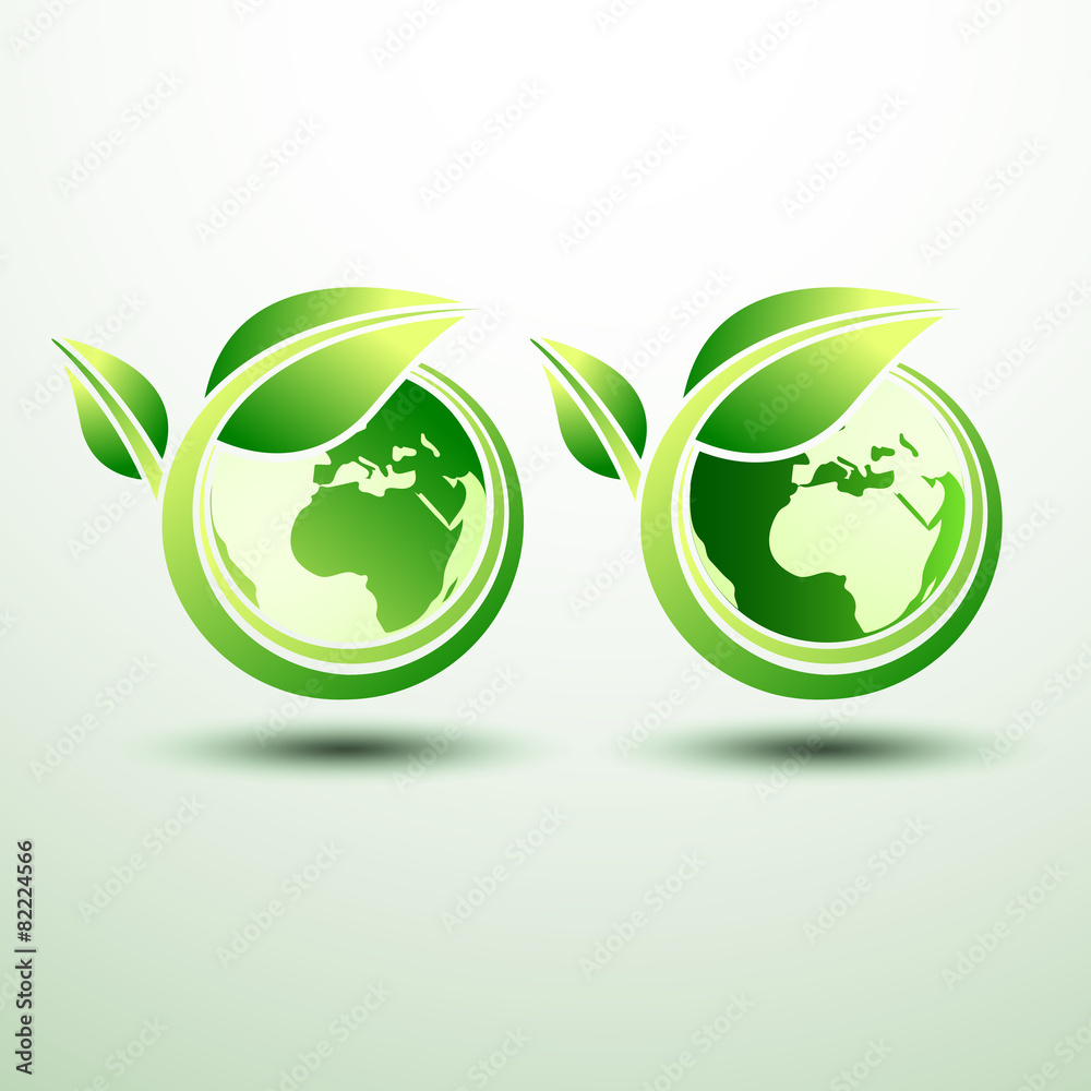 Eco green global labels concept with leaves,vector illustration Eco green global labels concept with leaves,vector illustration