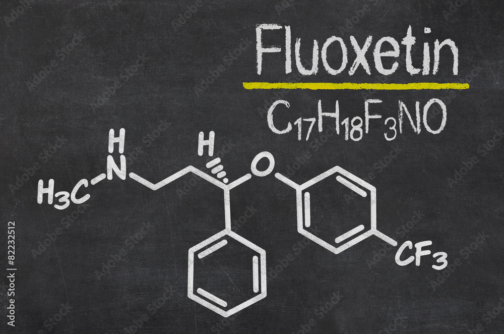 Schiefertafel mit der chemischen Formel von Fluoxetin Schiefertafel mit der chemischen Formel von Fluoxetin