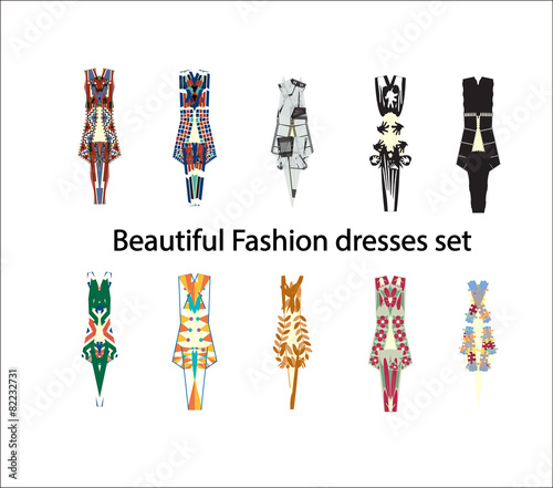 woman beautiful dresses set,Vector