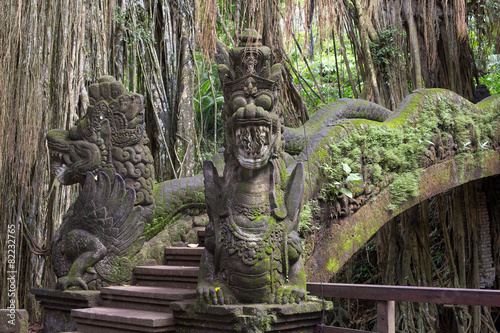 Famous dragon bridge in sacred monkey forest. Bali, Indonesia.