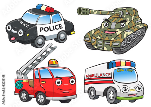 police fire ambulance tank cartoon