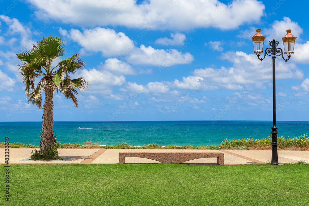 Promenade along the shore of Mediterranean sea in Israel.