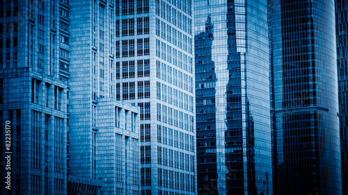 blue toned office building