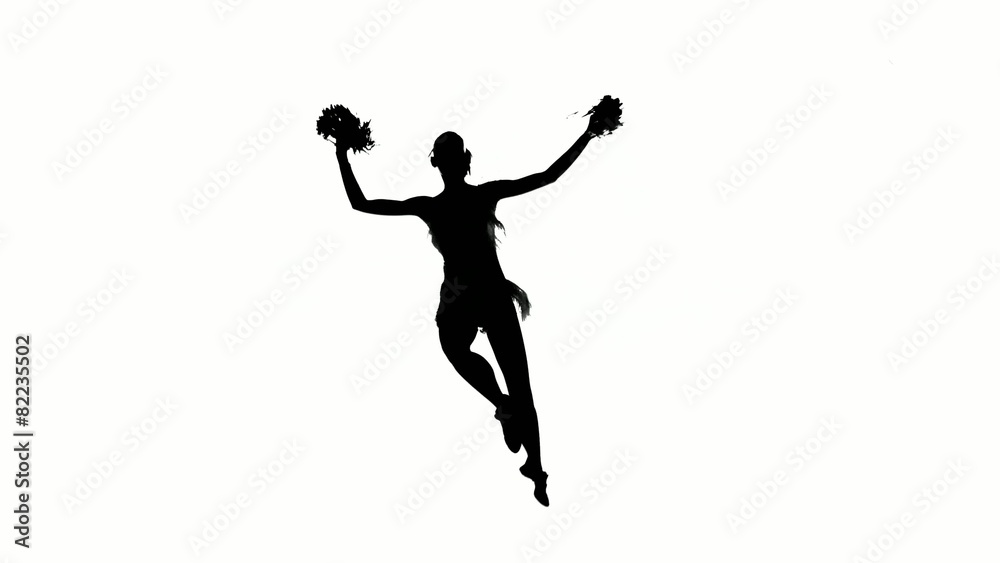 Young cheerleader with pom-poms smiling at camera. Silhoutte Young cheerleader with pom-poms smiling at camera. Silhoutte