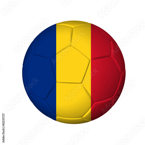Soccer football ball with Romania flag. Isolated on white.