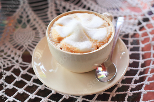 Hot coffee cappuccino on a table