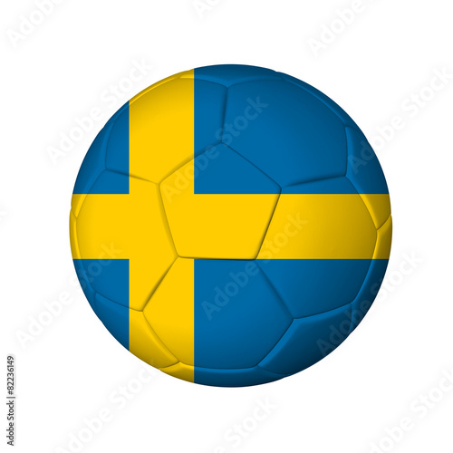 Soccer football ball with Sweden flag. Isolated on white.