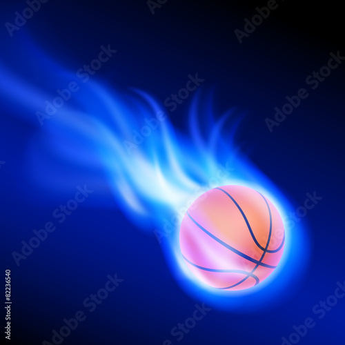 Burning basketball on blue fire