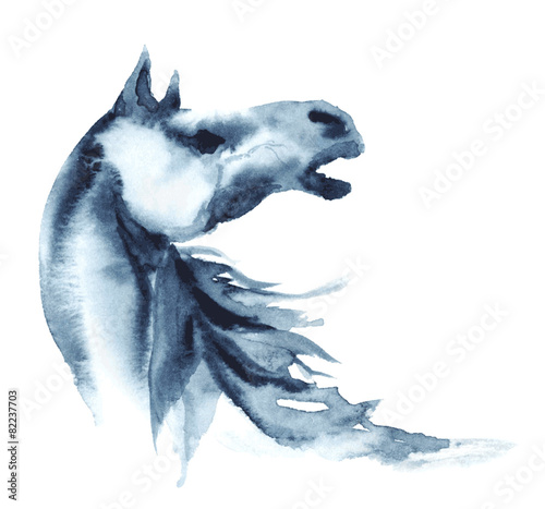 Watercolor neighing horse