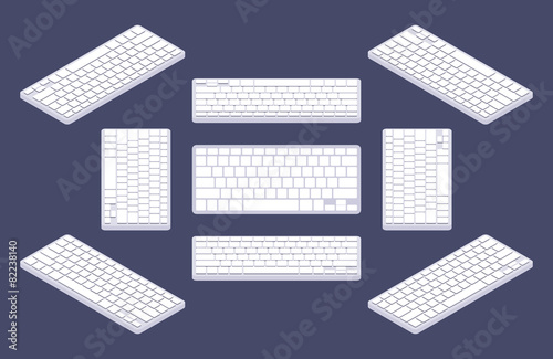 Isometric generic white computer keyboard with blank keys
