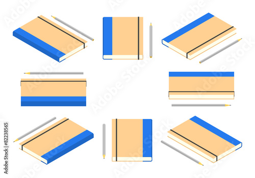 Isometric closed note book with pencil