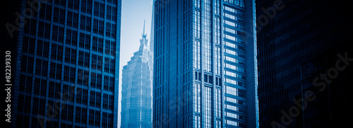 blue toned office building