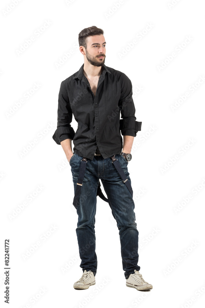 Fashion model in black shirt looking away Fashion model in black shirt looking away