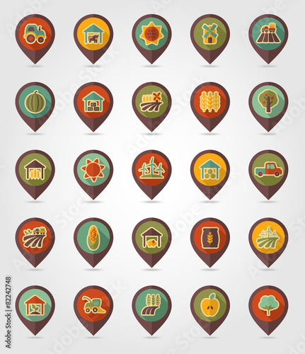 Farm Field flat mapping pin icon with long shadow
