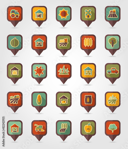 Farm Field flat mapping pin icon with long shadow